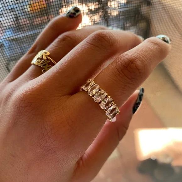 New Gold plated over sterling silver Oval CZ Eternity Wedding Band size 6